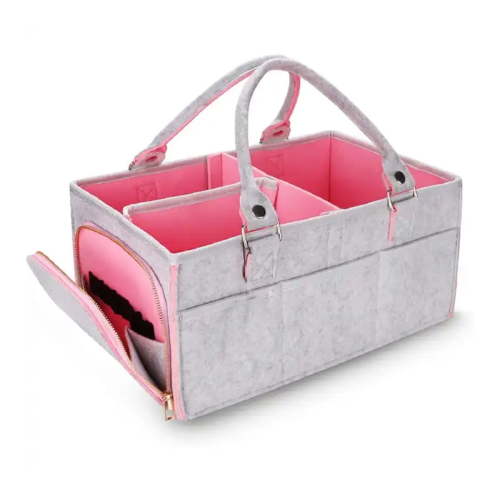 LEUCHTAMOR Baby Diaper Caddy Organizer for Girl Boy Large Nursery Storage Bin Basket Portable Felt Tote Bag for Changing Table and Car Baby Shower Gifts Newborn Essentials-Pink
