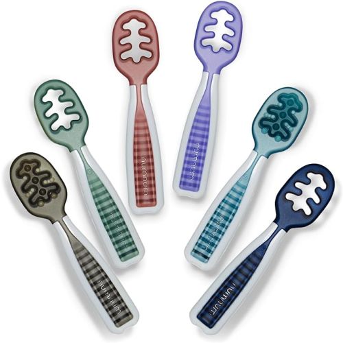NumNum Baby Spoons Set, Baby Essentials Pre-Spoon GOOtensils for 6+ Months, First Stage Self-Feeding Spoons for Baby Led Weaning (BLW), Silicone Toddler Utensils, BPA-Free, 6 Pack Beach Party