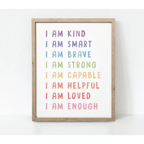 Affirmations Poster, Kids Affirmations, I Am Kind, I Am Smart, Classroom Decor, Homeschool Decor, Playroom Wall Art, Classroom Art,