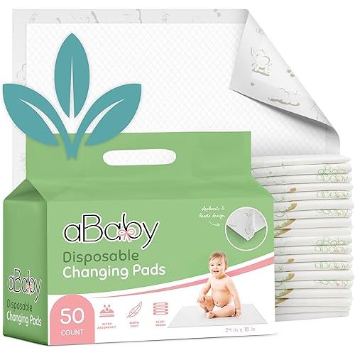 Disposable Changing Pads for Baby (50 Pack) Super Soft and Ultra Absorbent Baby Changing Pad - Leak Proof Diaper Changing Pads for Stress-Free Baby Diaper Changes - Green Elephant