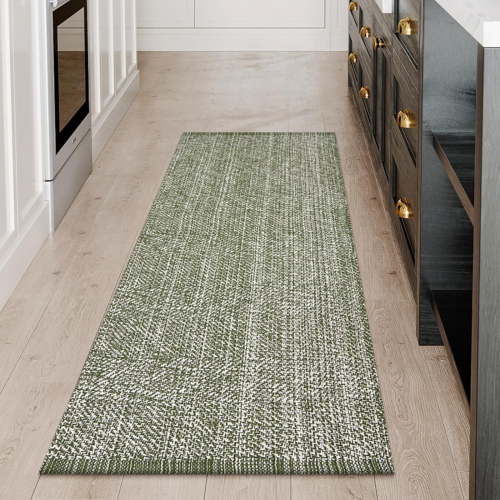 SUNDEREY 2'x5' Washable Runner Rug,2x5ft Bohemian Hallway Runner, Cotton Woven Reversible Entryway Rug, Modern Stain Resistant Boho Rug Low-Pile Throw Rug for Dining Room Office,Green
