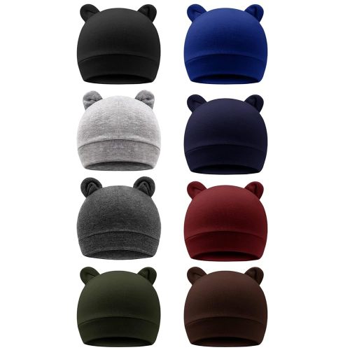 DRESHOW BQUBO 8 Pack Unisex Baby Beanie Hat Infant Toddler Kid Hats Baby Soft Cute Knit Cap Nursery Beanie