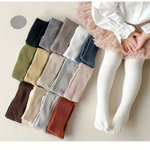 6-12mth [Warm Tights for Girls] 4pcs Girls' Warm Tights - Soft Blend, Ribbed Knit, Solid Colors (White, Black, Light Gray, Red) | Versatile All-Season Leggings for Youngsters, Perfect for Indoor & Outdoor Play