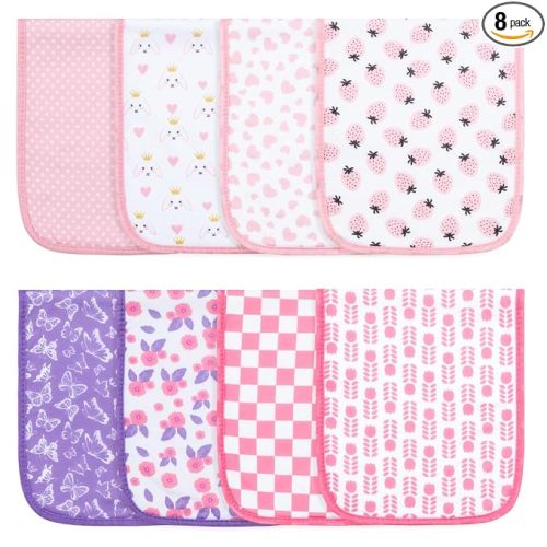 Hakochia Burp Cloths for Baby Boy & Girl Organic Cotton Large Unisex Burp Clothes Extra Absorbent Soft Neutral Burping Rags Spit Up Cloth Sets for Newborns 8 Pack