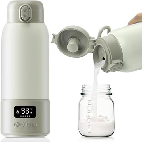 Portable Milk Warmer, 17oz Large Capacity Bottle Warmer for Baby, Fast Heating for Breast Milk & Formula & Water, Long Battery Life Portable Bottle Warmer for Travel with Pasteurization