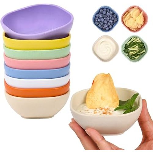 8 Pack Small Bowls, 4.5 OZ Assorted Colors Dipping Sauce Cups, Ice Cream Bowls, Wheat Straw, Unbreakable, Plastic Prep for Side Dishes, Dessert, Snacks
