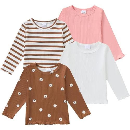 4-Pack Toddler Baby Girl Shirts Multi-Color Crewneck Basic Tees