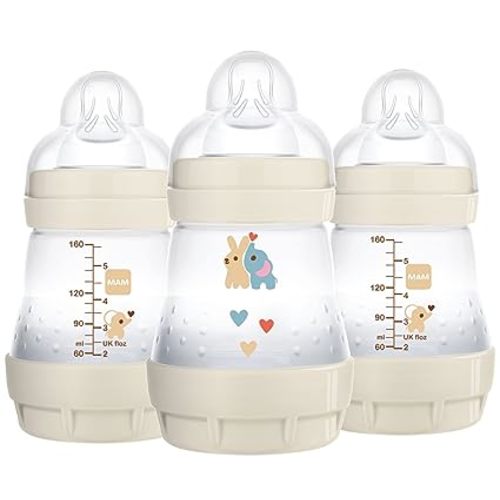 MAM Easy Start Anti Colic Baby Bottle 5 oz, Easy Switch Between Breast and Bottle, Reduces Air Bubbles and Colic, Newborn, Unisex, 3 Count (Pack of 1) - 5 Ounce