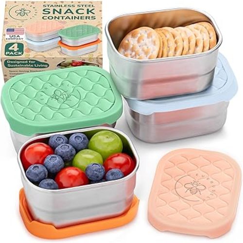 Everusely - Stainless Steel Snack Containers - 8 oz / 230 ml, 4-Pack, Fall Fest - Leakproof Food Storage Boxes + Lids for Travel - Reusable Containers for Adults - Small Boxes for Portion Control