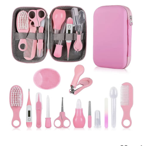 Baby Grooming Kit, Infant Safety Care Set with Hair Brush Comb Nail Clipper Nasal Aspirator,Baby Essentials Kit for Newborn Girls Boys (Pink Baby Grooming kit)