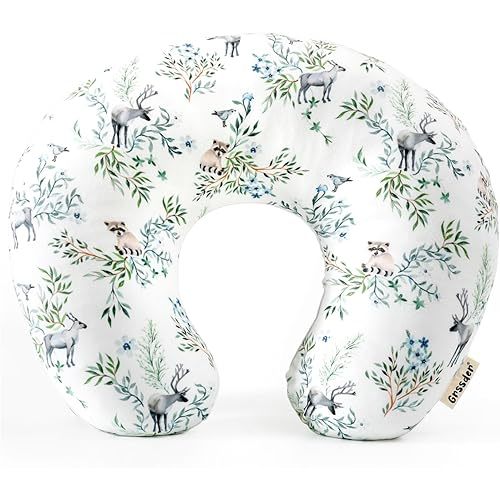 GRSSDER Nursing Pillow Cover, Stretchy Soft Minky Fabric Covers, Fit Most Nursing Support Pillows for Breastfeeding, Comfortable Safe Pillow Cover, Cute Animals Pattern