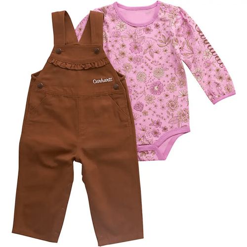 Girls' 2-Piece Long Sleeve Floral Bodysuit & Canvas Overall Set (Baby) | Shop all Girls | Carhartt