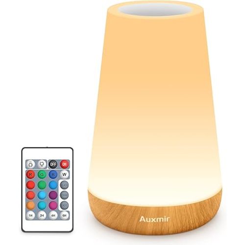 Auxmir LED Night Light 2 Pack Bedside Lamp Touch and Remote Control Dimmable Tabletop 13 RGB Colors Changing 5 Brightness Adjustable Rechargeable Portable Lamp for Baby Kids Nursery Bedroom Outdoor