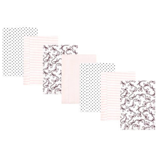 Hudson Baby Infant Girl Cotton Flannel Burp Cloths, Pink Bows 7 Pack, One Size - Pink Bows 7 Pack - One Size