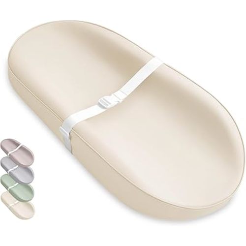 Blissful Diary Vegan Leather Baby Changing Pad with Waterproof & Wipe-Clean PU Cover, Avocado Size Cozy Diaper Changing Pad for Dresser and Table, Beige