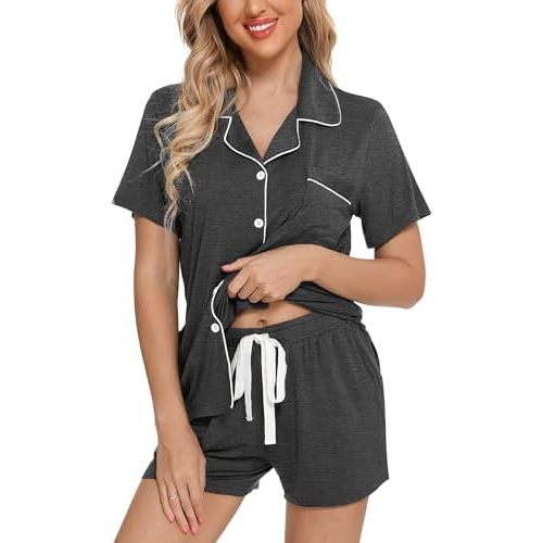 Leikar Womens Button Down Pajama Sets Bride Pajamas Sets Sleepwear Shorts Lounge Set