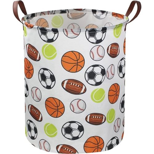 Kids Laundry Basket,Basketball Laundry Hamper Collapsible Baby Storage Baskets for Boys Room Decor,Nursery Hamper,Bedroom,Toy Organizer,(Ball) …