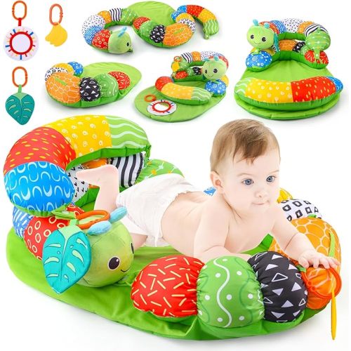 ARANEE 2-in-1 Tummy Time Mat & Seated Support Pillow Baby Toys 6-12 Months, Baby Tummy Time Toys Sit Me Up Floor Seat for Newborns and Older Babies, with Detachable Support Pillow and Toys