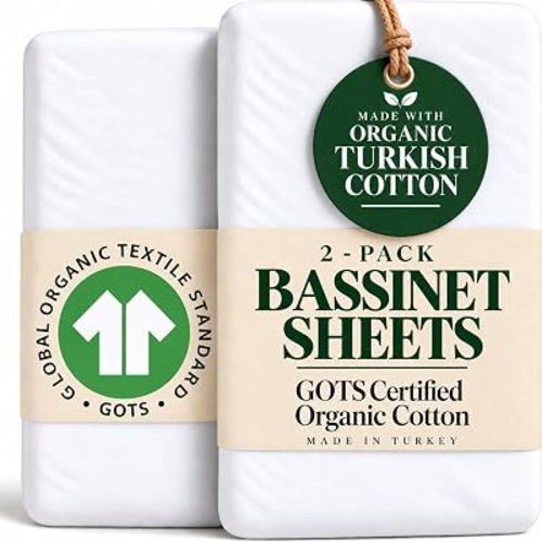 GOTS Organic Bedside Bassinet Sheets 33x20 for Newton, Maxi Cosi Iora, Angel Bliss, Koola Baby Bond, Harppa Cudly 3 in 1– Plush & Cloud Soft Cotton Cover Boy, Girl 33 x 20 Upto 35 x 19