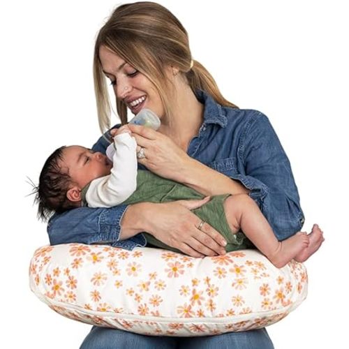 Boppy Nursing Pillow - Firm, Ergonomic U-Shaped Bottle and Breastfeeding Pillow with High Lift for Comfort and Support, Spacious Surface - Soft Pink Daisies
