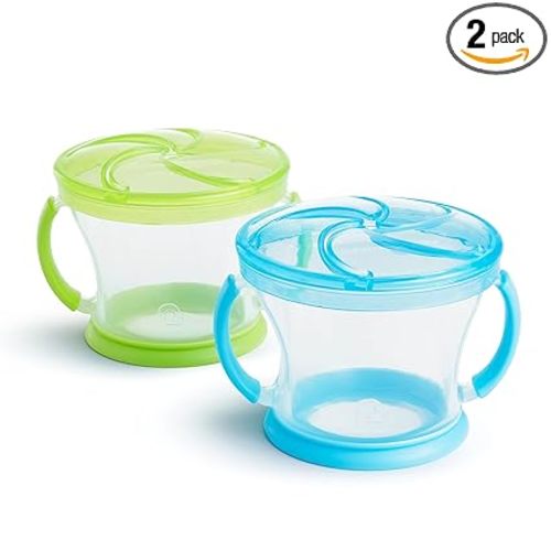Munchkin Snack Catcher Toddler Snack Cups, No Spill, 2 Pack, Blue/Green