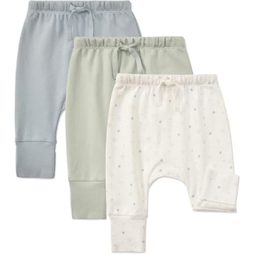 Aablexema 3-Pack Organic Cotton Baby Jogger Pants with Fold-Over Foot Cuffs