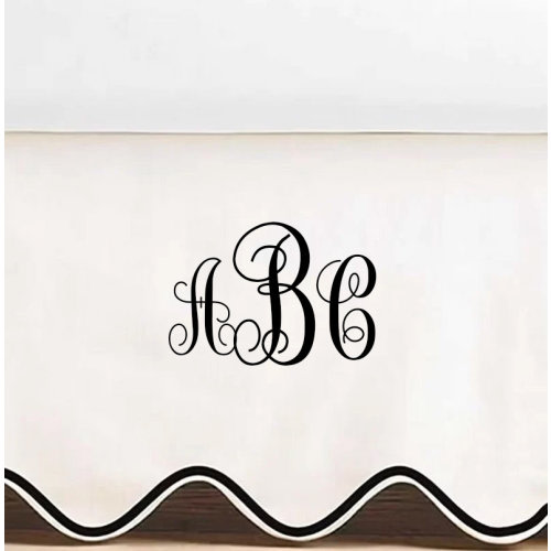 Monogrammed Crib Scalloped Skirt 100% Cotton sateen Baby Girl Boys Nursery Bedding Dust Ruffle 6" tp 32" Drop Length