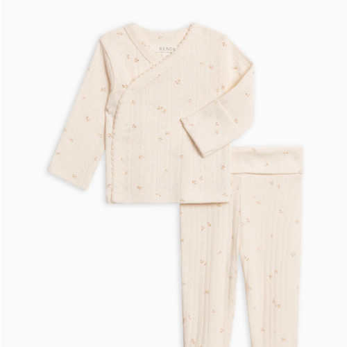 2-Piece Lacey Brushed Back Pointelle Kimono Top and Pant Set
