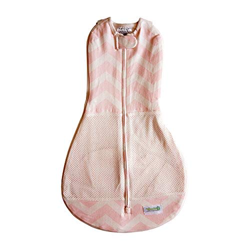 Woombie Grow with Me Air Baby Swaddling Blanket, Convertible Swaddle Fits Babies 0-9 Months, Expands to Wearable Blanket for Babies up to 18 Months, Dreamy Pink Chevron