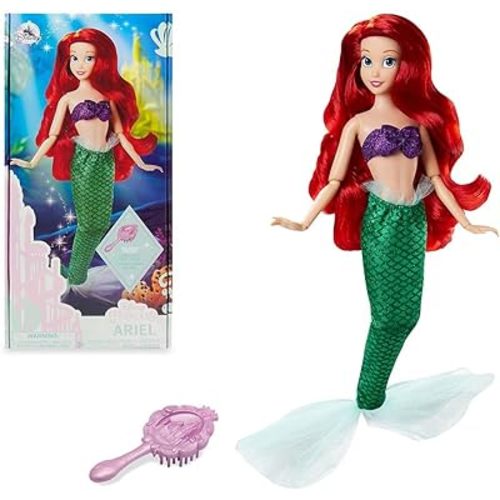 Disney Store Official Disney Princess Classic Doll (Ariel from The Little Mermaid), 11 Inches, Includes Brush with Molded Details, Fully Posable Toy in Classic Outfit - Disney Princess Toys for Girls