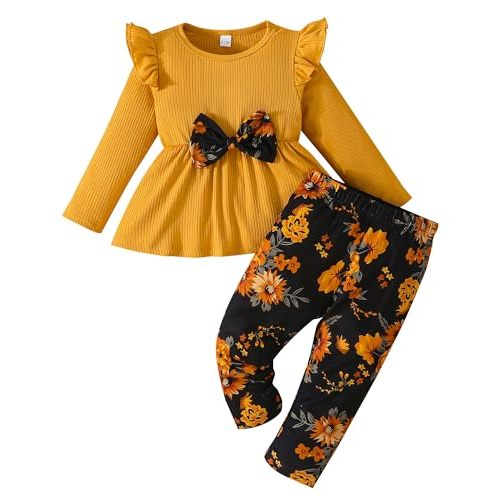 Baby Girl Clothes Toddler Girls Fall Outfit Long Sleeve Infant Clothing Set | Cute Shirt & Pants, Fall Clothes, Winter Indoor, Photos Outfits, 2 Pieces Set, Gifts, Easy Care, Washable, Baby Essential