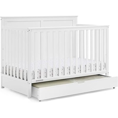 Simmons Kids Logan 6-in-1 Convertible Crib with Underdrawer - Greenguard Gold Certified, Bianca White