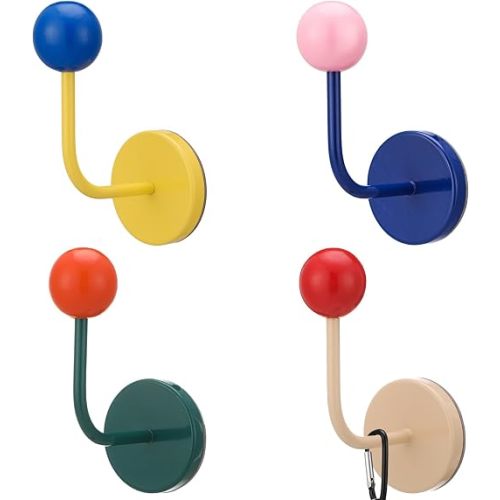 4 Pcs Colorful Metal Hooks Adhesive Coat Hanger Decorative Wall Hooks