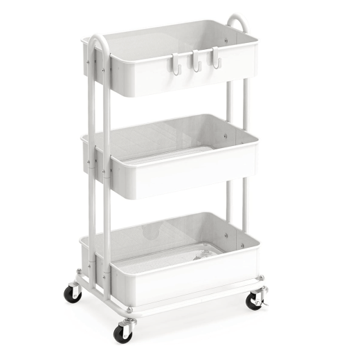 Simple Houseware 3-Tier Heavy Duty Metal Utility Rolling Cart, White