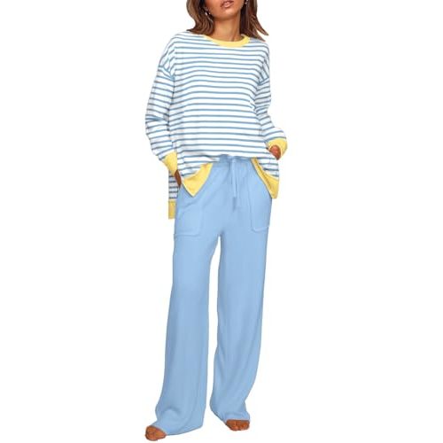 ETCYY NEW Lounge Sets for Women 2 Piece Outfits with Side Split Sweatshirt Tops and Wide Leg Sweatpants