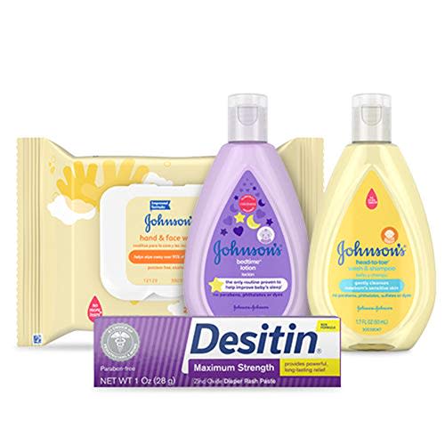 Johnson's Tiny Traveler Baby Gift Set, Baby Bath and Skin Care Essential Products, TSA-Compliant Travel Baby Gift Set, Hypoallergenic & Paraben-Free, 5 Items