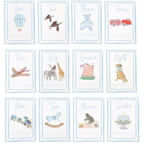 Boy Watercolor Milestone Cards - My First Monthly Milestone Cards,Blue Boy 12 Monthly Newborn Photos(Cards-1)