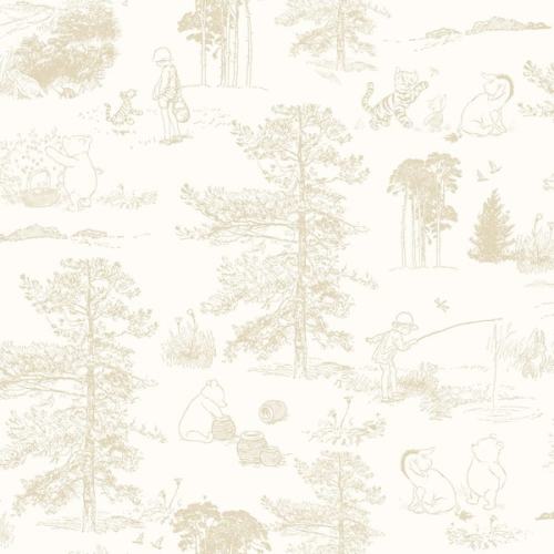 Beige Winnie The Pooh Toile Peel and Stick Wallpaper