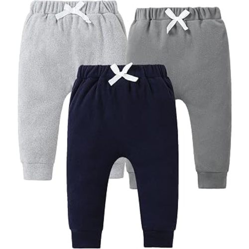 Jecson Baby Boy Pants 3-Pack Soft Toddler Joggers with Elastic Waist 3M-3T