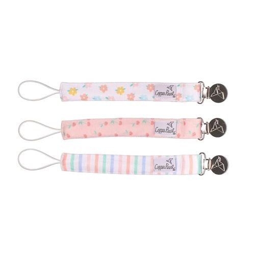 Copper Pearl Pacifier Clip 3-Pack: Premium Knit Binky Clips for Baby Girls and Boys - Stylish Stainless Steel Pacifier Holder Clip - Cheery