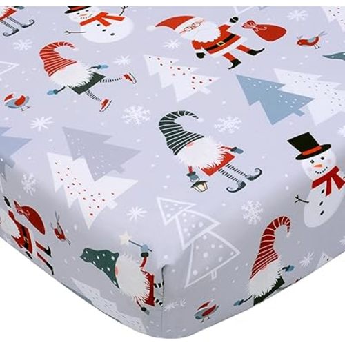 Cloele Christmas Crib Sheet Snowman Fitted Sheet for Boys Girls - 1 Pack Baby Nursery Sheet Cozy Bed Sheet for Standard Crib and Toddler Mattresses - Grey Crib Mattress Infant Toddler Sheet