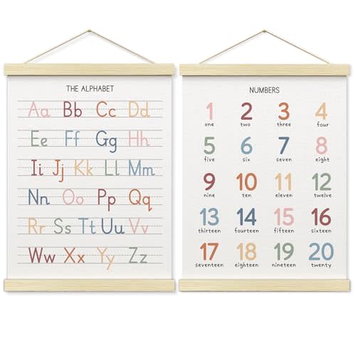 BONETAT Numbers alphabet poster for Nursery Toddlers, Play Room Wall Decor, ABC Wall Chart, Wall Hanging Decor for Toddler Playroom Decor Kids Wall Decor, Wooden Alphabet Banner-A02