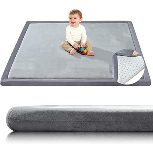 Baby Play Mat for Floor,1.3" Thick 47x47 Play Mat for Playpen,Tummy Time Foam Mats,Plush Soft Padded Playmate for Babies 6-12 Months Crawling,Non-Slip Nursery Rug for Toddler Kids Playroom(Grey)