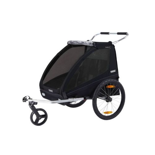 Thule Coaster XT Bike Trailer & Double Seater Full-Size/Jogging Stroller - Black: All-Terrain Tires, Rubber Rear Wheels, 5-Point Harness