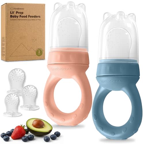 KeaBabies Baby Fruit Feeder 2pk - Silicone Baby Food Feeder for Babies 6-12 Months, Breast Milk Popsicle Teether, Weaning, Pacifier, Freeze Frozen Solid Food, Infant Feeding Essential (Sunset)
