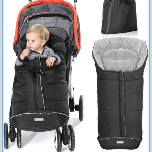 Orzbow Warm Bunting Bag Universal, Stroller Sleeping Bag Cold Weather, Waterproof Toddler Footmuff (Black, Large)