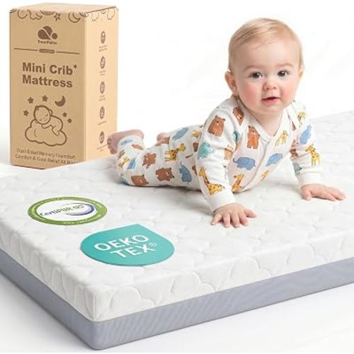 Pack and Play Mattress, Dual Sided Memory Foam 38x26x3 Inch, Gray