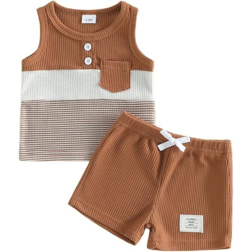 Thorn Tree Baby Boy Summer Clothes Contrast Color Sleeveless Tops Elastic Waist Shorts Toddler Outfits Cute Set