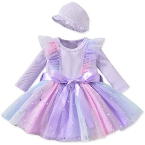 Aalizzwell Infant Newborn Girls Long Sleeve Bodysuit Dress