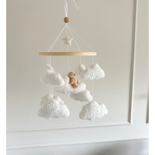 TEDDY’S DREAM  cot mobile, boucle cot mobile, cloud mobile, neutral nursery, baby mobile, nursery mobile, crib mobile, nursery decoration